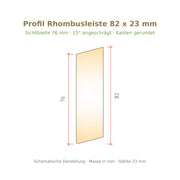 Profilzeichnung Rhombusleiste Robinie 82 x 23 mm, Sichtbreite 76 mm