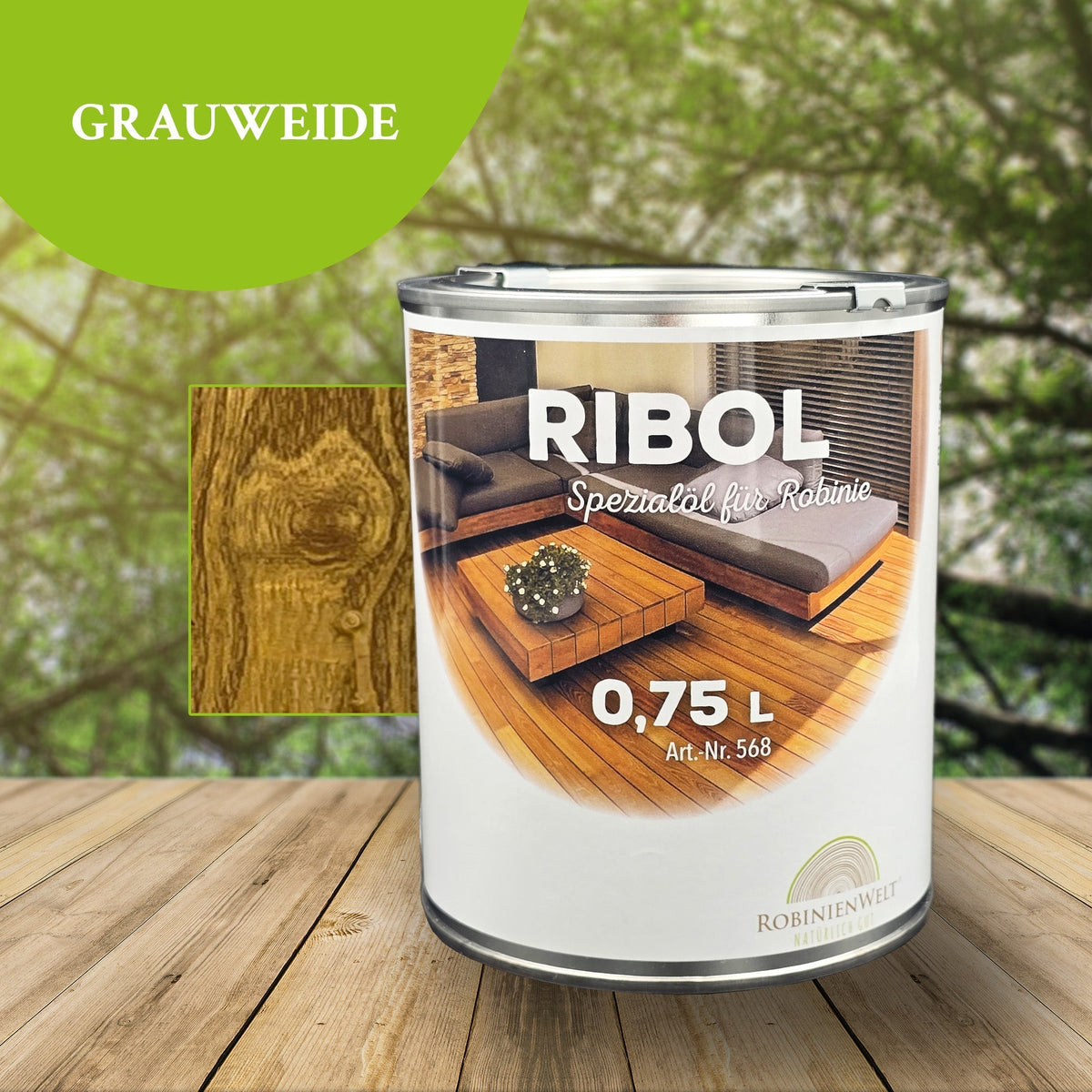 RIBOL Holzschutz-Öl für Robinie und Harthölzer – GRAUWEIDE, 0,75 Liter