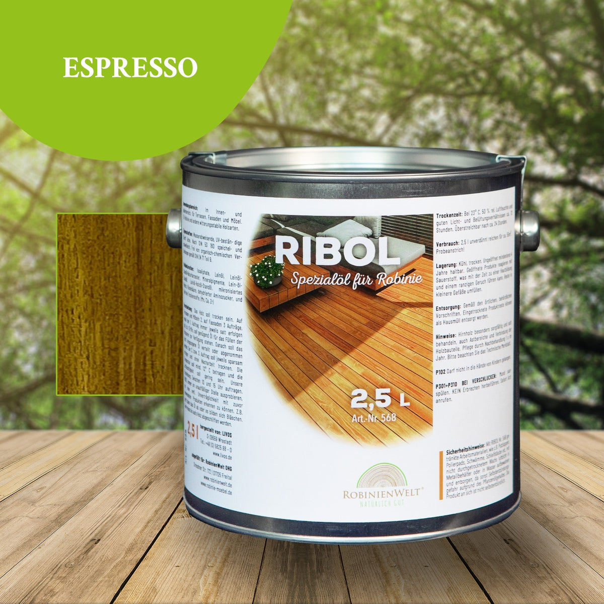 RIBOL Holzschutz-Öl für Robinie und Harthölzer – ESPRESSO, 2,5 Liter