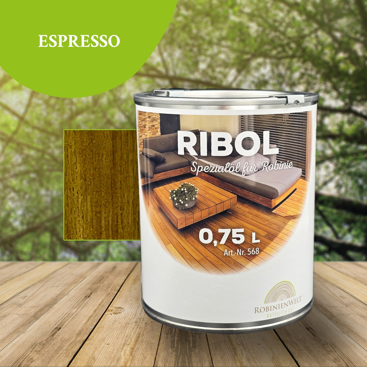 RIBOL Holzschutz-Öl für Robinie und Harthölzer – ESPRESSO, 0,75 Liter