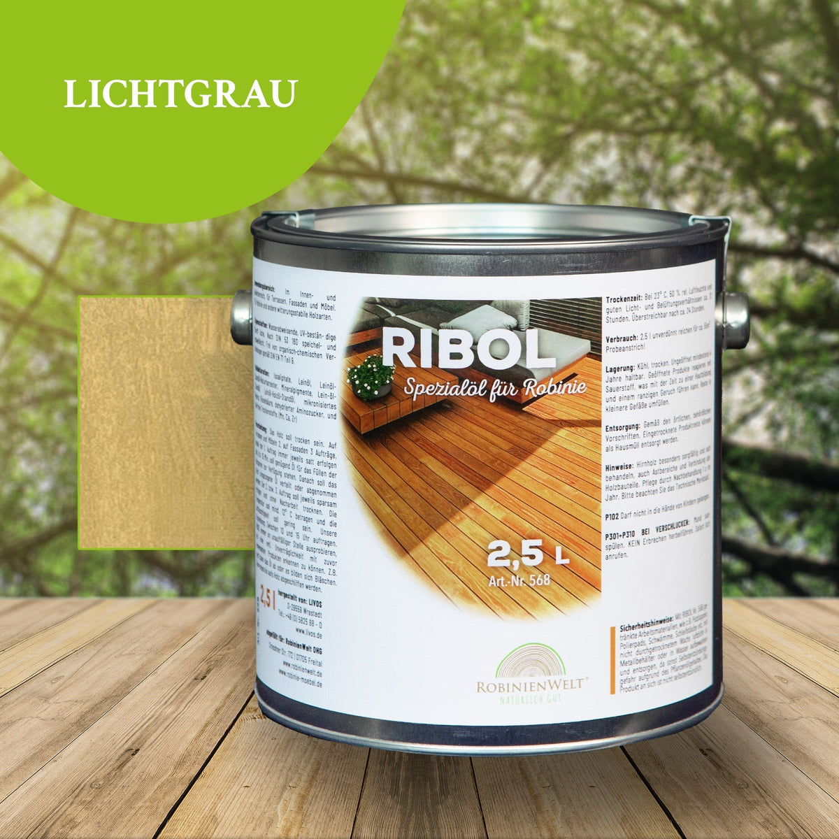 RIBOL Holzschutz-Öl für Robinie und Harthölzer – LICHTGRAU, 2,5 Liter