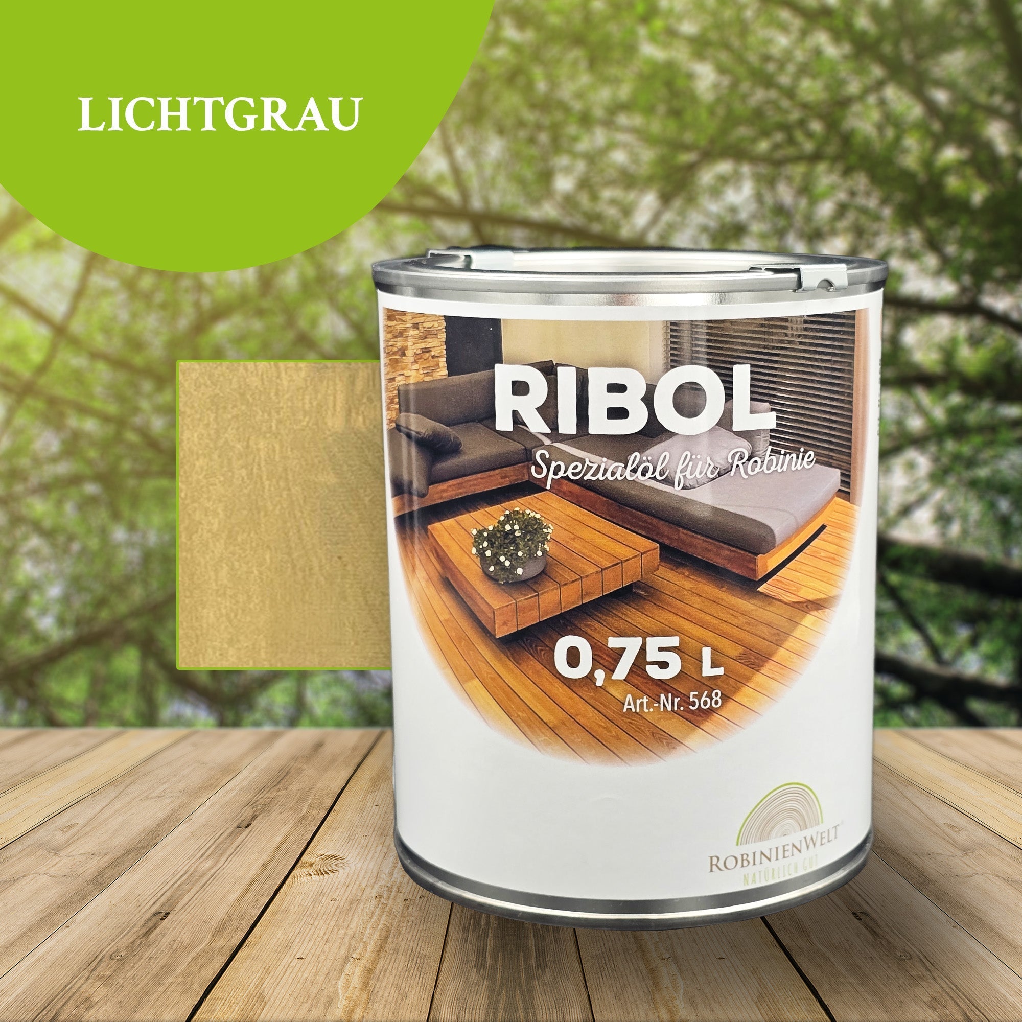 Huile de protection du bois RIBOL, couleur : « GRIS CLAIR » pour bois durs (par exemple, robinier, chêne, teck, etc.), n° 569-212-075, 0,75 litre (pour max. 17 m²)