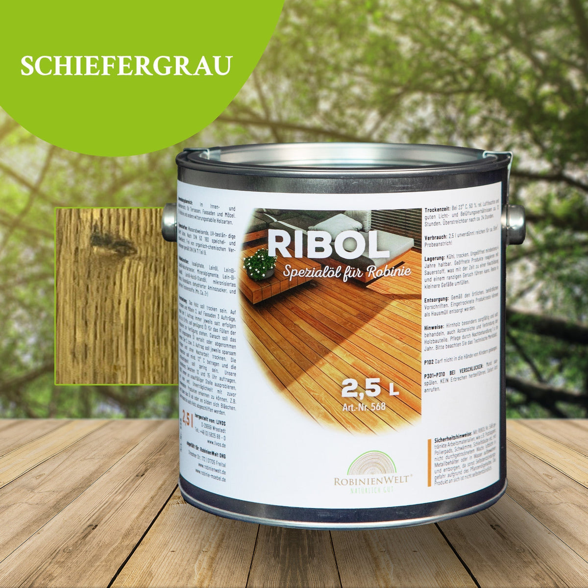 RIBOL Holzschutz-Öl für Robinie und Harthölzer – SCHIEFERGRAU, 2,5 Liter