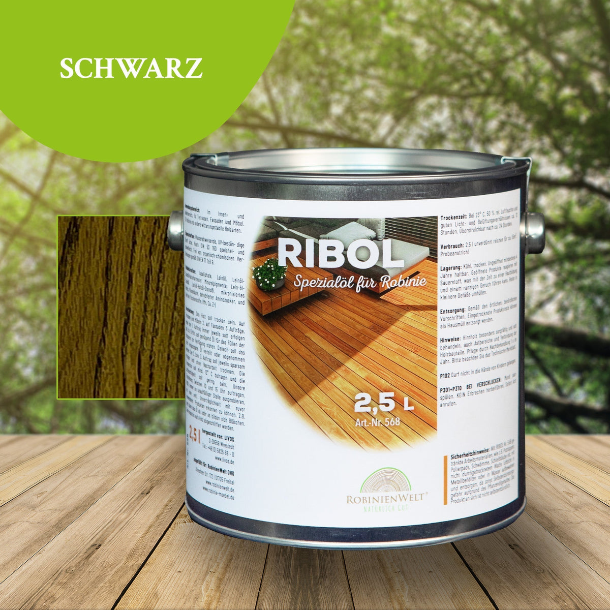RIBOL Holzschutz-Öl für Robinie und Harthölzer – SCHWARZ, 2,5 Liter