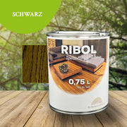 Huile de protection du bois RIBOL, couleur : « NOIR », pour bois durs (par exemple, robinier, chêne, teck, etc.), n° 569-101-075, 0,75 litre (pour max. 17 m²)