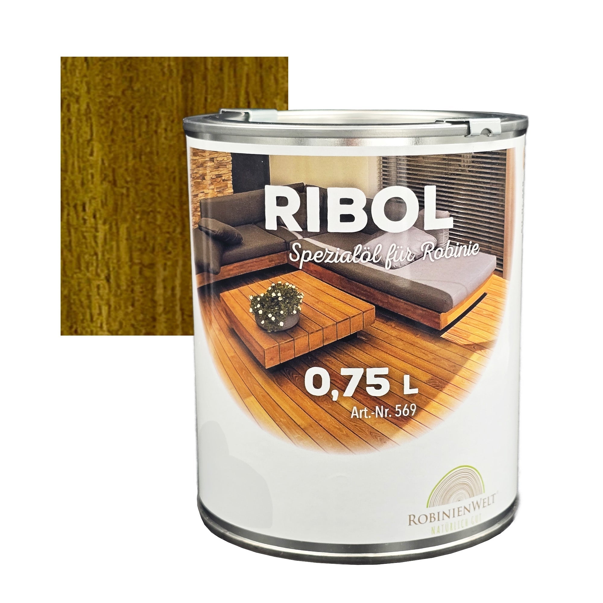 Huile de protection du bois RIBOL couleur : « ESPRESSO » pour bois durs (par exemple, robinier, chêne, teck et autres), n° 569-1122-075, 0,75 litre (pour max. 17 m²)
