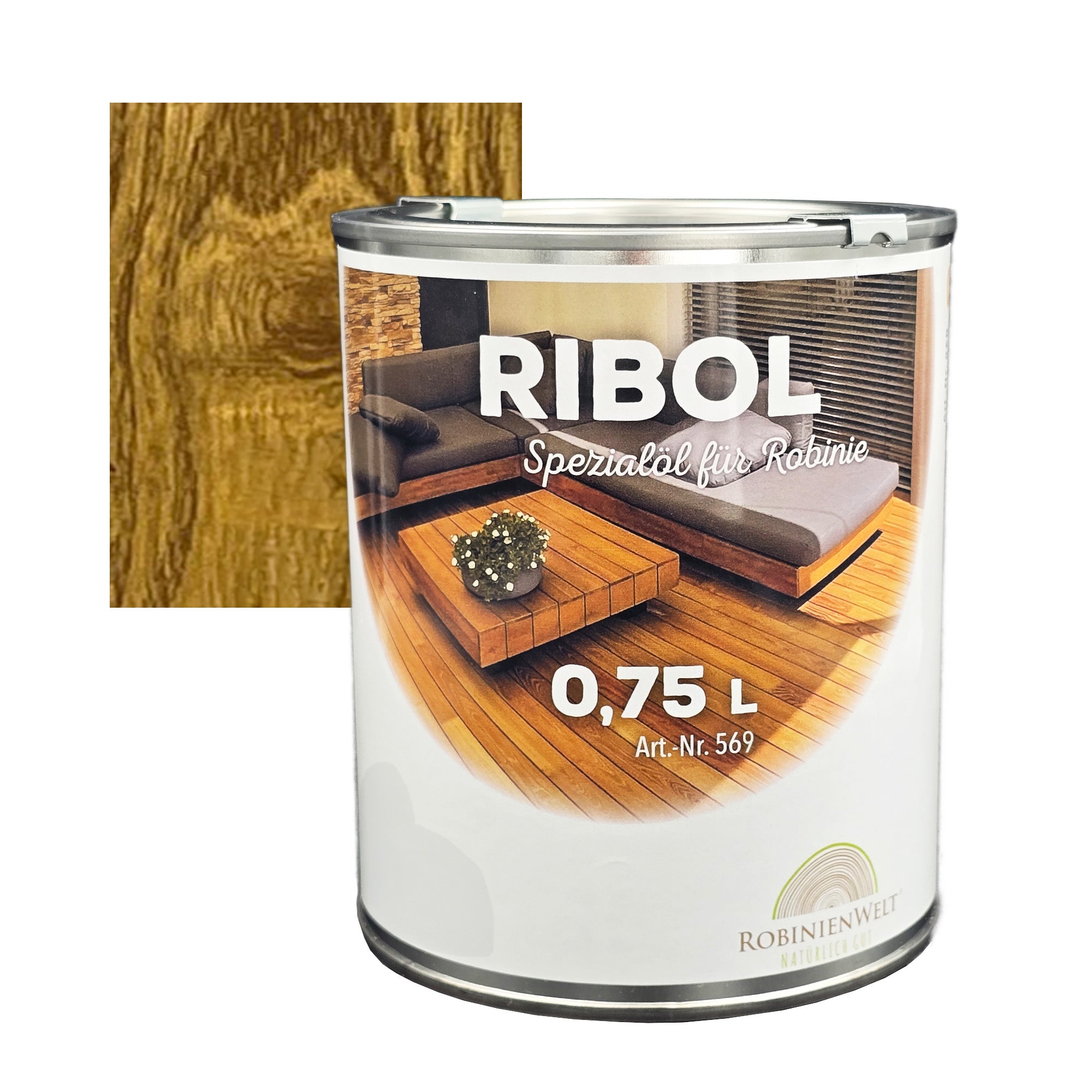 Huile de protection du bois RIBOL, couleur : « GREY WILLOW » pour bois durs (par exemple, robinier, chêne, teck, etc.), n° 569-1124-075, 0,75 litre (pour max. 17 m²)