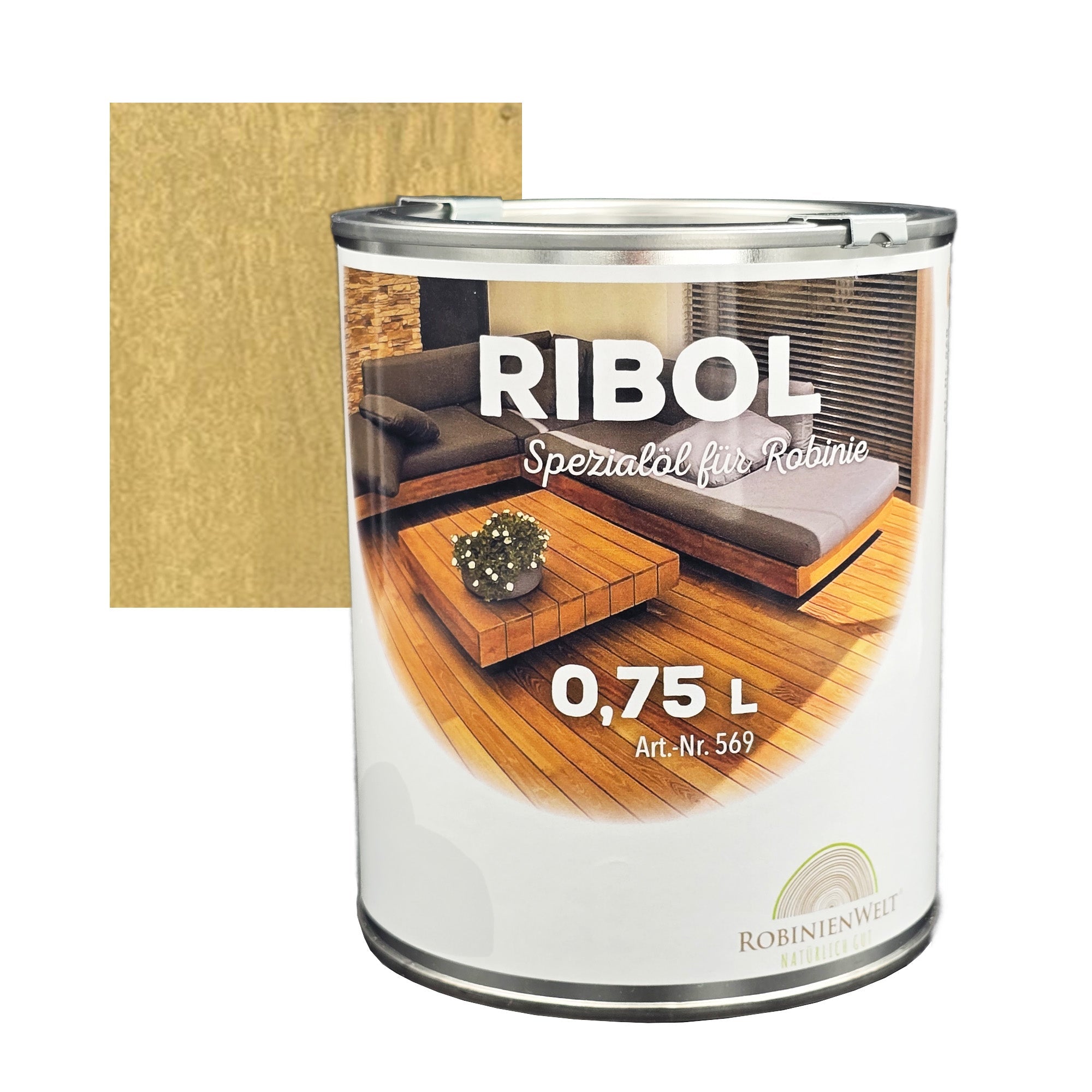 Huile de protection du bois RIBOL, couleur : « GRIS CLAIR » pour bois durs (par exemple, robinier, chêne, teck, etc.), n° 569-212-075, 0,75 litre (pour max. 17 m²)