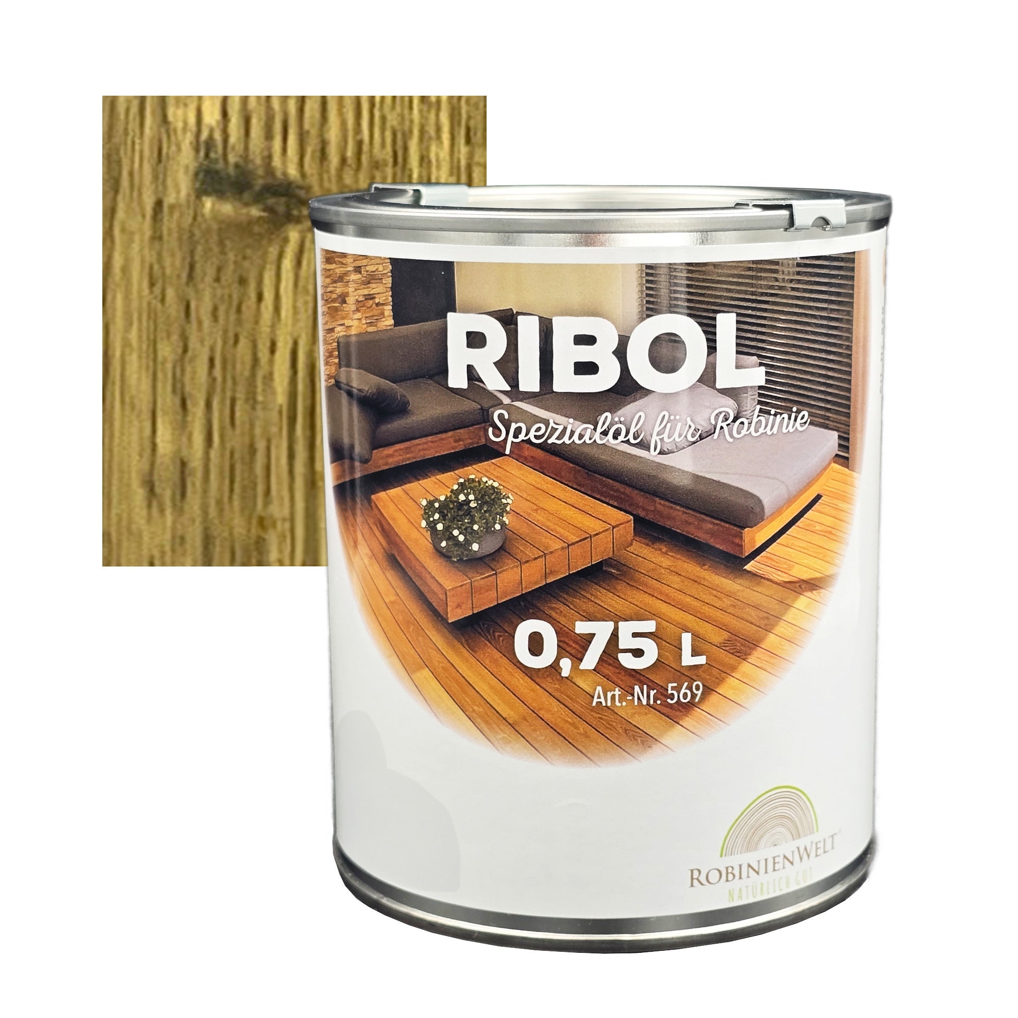Huile de protection du bois RIBOL, couleur : « GRIS ARDOISE » pour bois durs (par exemple, robinier, chêne, teck, etc.), n° 569-748-075, 0,75 litre (pour max. 17 m²)