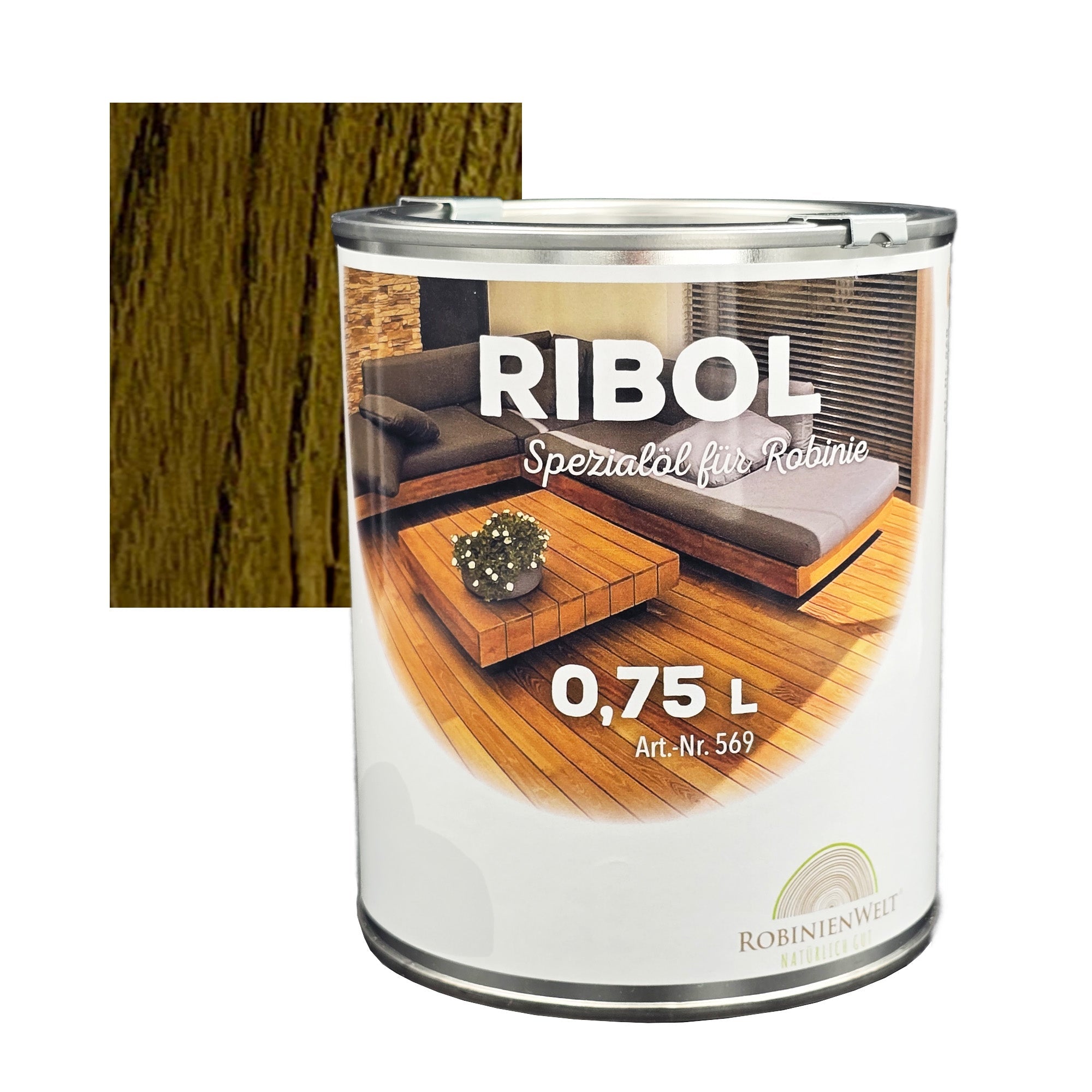 Huile de protection du bois RIBOL, couleur : « NOIR », pour bois durs (par exemple, robinier, chêne, teck, etc.), n° 569-101-075, 0,75 litre (pour max. 17 m²)